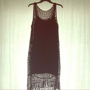 Ralph Lauren black dress with slip and fringe